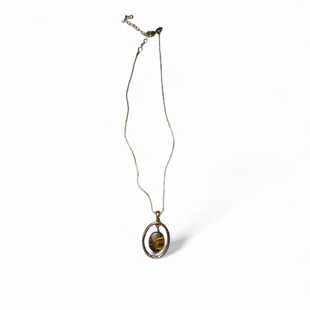 Lia Sophia Gold Tone Tiger's Eye Oval Pendant Necklace